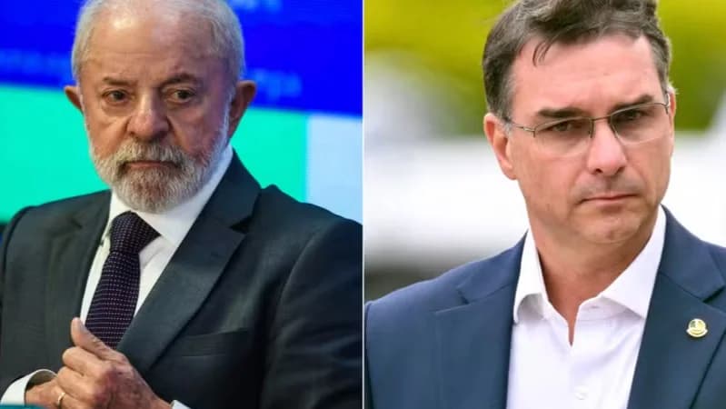 Montagem com Lula e Flávio Bolsonaro